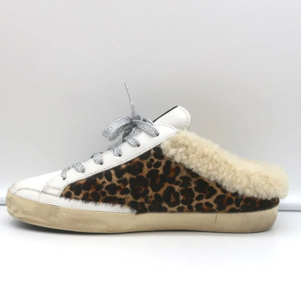GOLDEN GOOSE SUPERSTAR SABOT SHEARLING SNEAKERS LEOPARD PRINT CALF HAIR SIZE 37 - Picture 6 of 10
